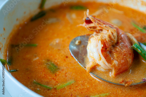 Tom yum goong close up Spicy Thai food