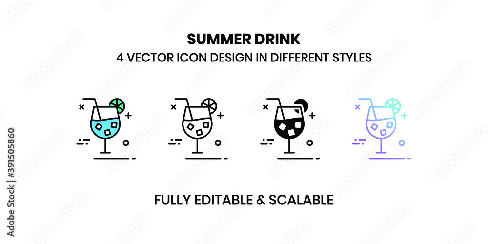 Summer Drink vector illustration icons in different styles