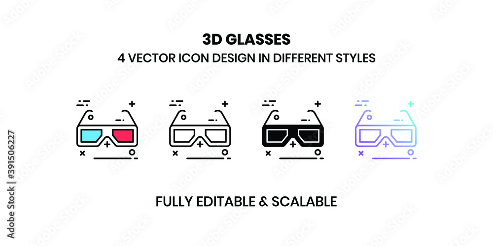 3D Glasses Vector illustration icons in different styles