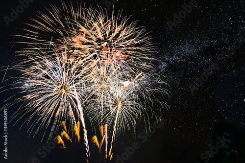 Colorful of fireworks display  on sky background, for New Year, party or any celebration event