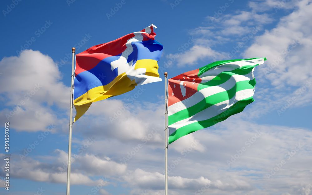 Beautiful national state flags of Abkhazia and Artsakh. Beautiful national state flags of Abkhazia and Artsakh.