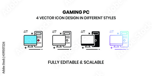Gaming PC Vector illustration icons in different styles © Talha D