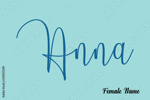 Anna-Female Name Brush Calligraphy Blue Color Text On Light Cyan Background