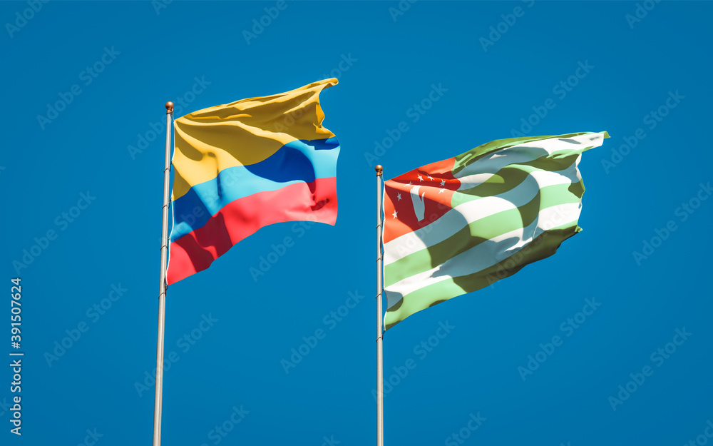 Beautiful national state flags of Abkhazia and Colombia. Beautiful national state flags of Abkhazia and Colombia.
