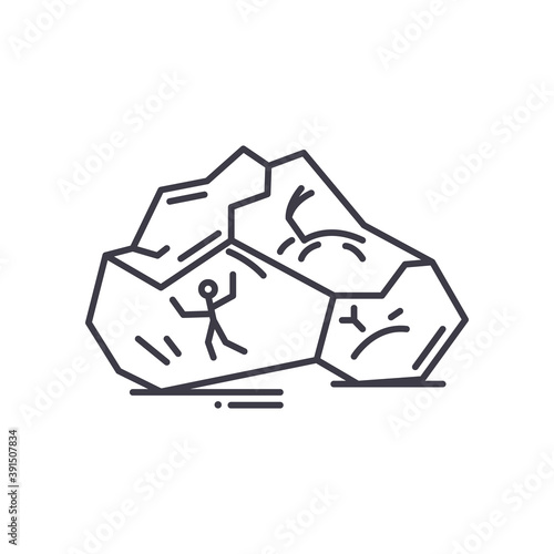Ancient rock paintings icon, linear isolated illustration, thin line vector, web design sign, outline concept symbol with editable stroke on white background.