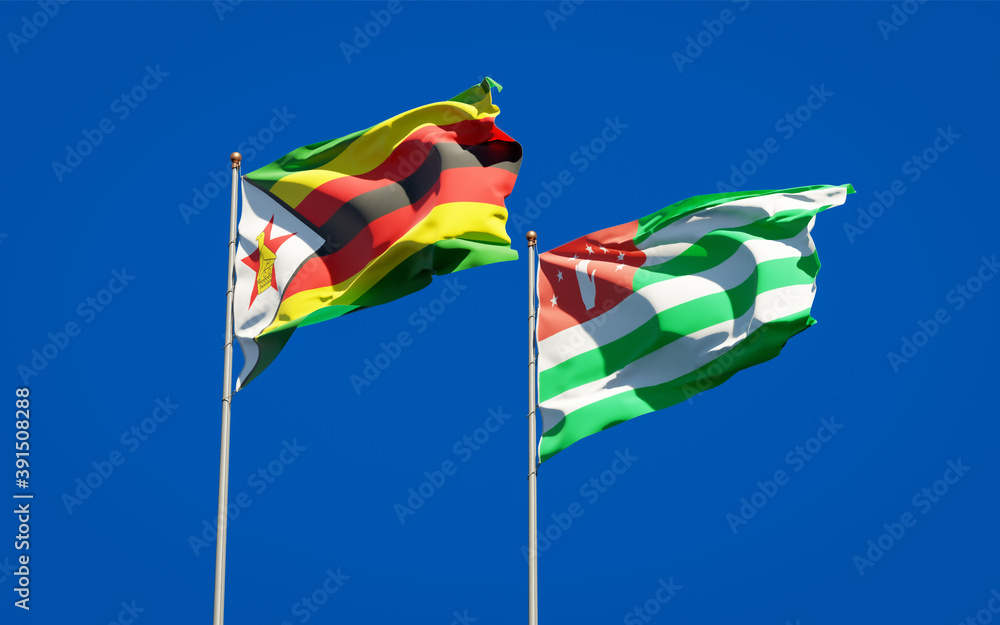 Beautiful national state flags of Zimbabwe and Abkhazia. Beautiful national state flags of Zimbabwe and Abkhazia.