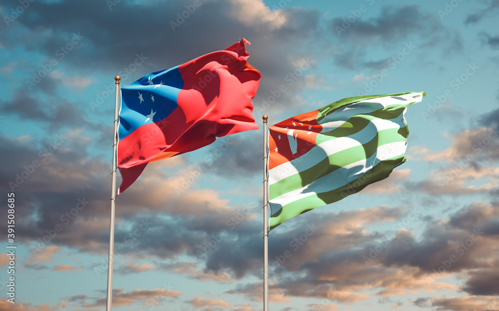 Beautiful national state flags of Samoa and Abkhazia. Beautiful national state flags of Samoa and Abkhazia.