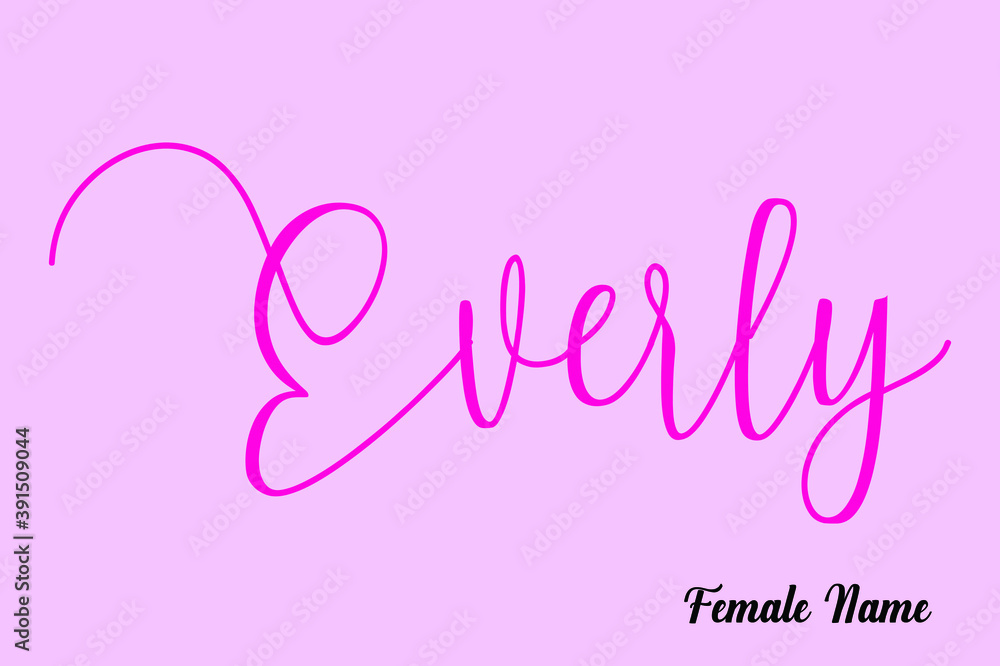  Everly. -Female Name Brush Calligraphy Dork Pink Color Text on Pink Background