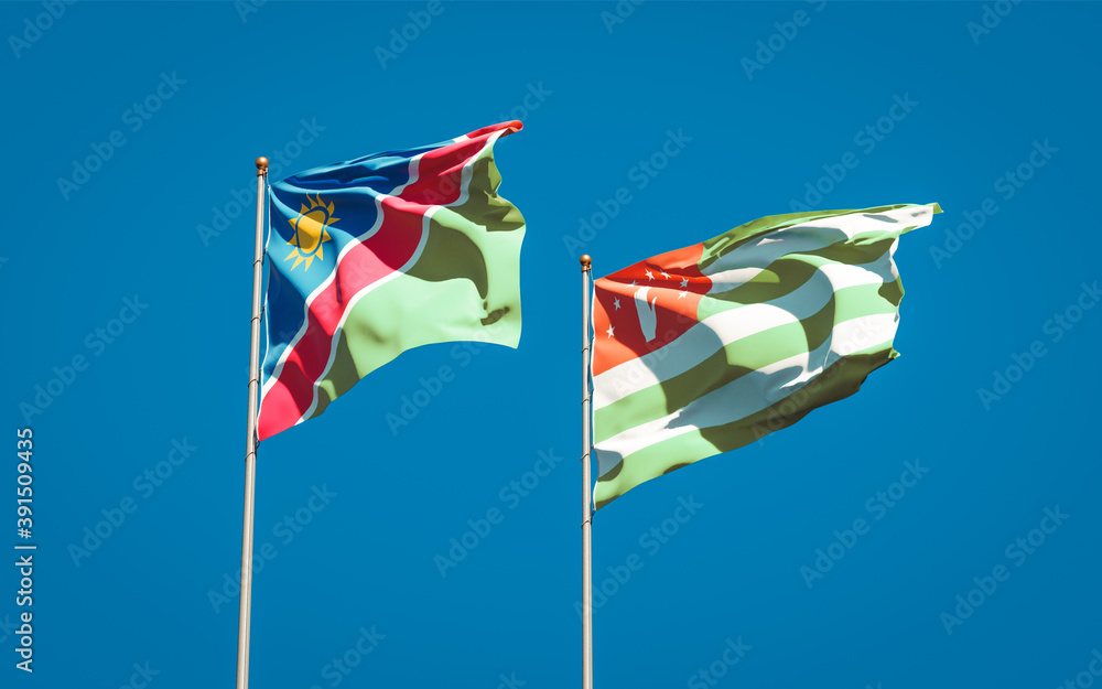 Beautiful national state flags of Namibia and Abkhazia. Beautiful national state flags of Namibia and Abkhazia.