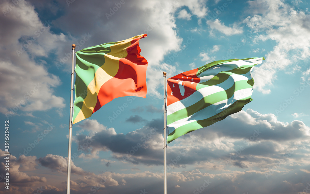 Beautiful national state flags of Republic of the Congo and Abkhazia. Beautiful national state flags of Republic of the Congo and Abkhazia.