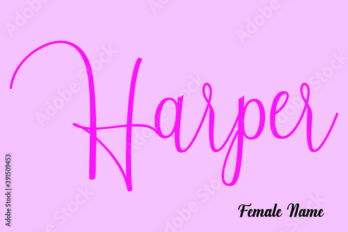 Harper-Female Name Brush Calligraphy Dork Pink Color Text on Pink Background