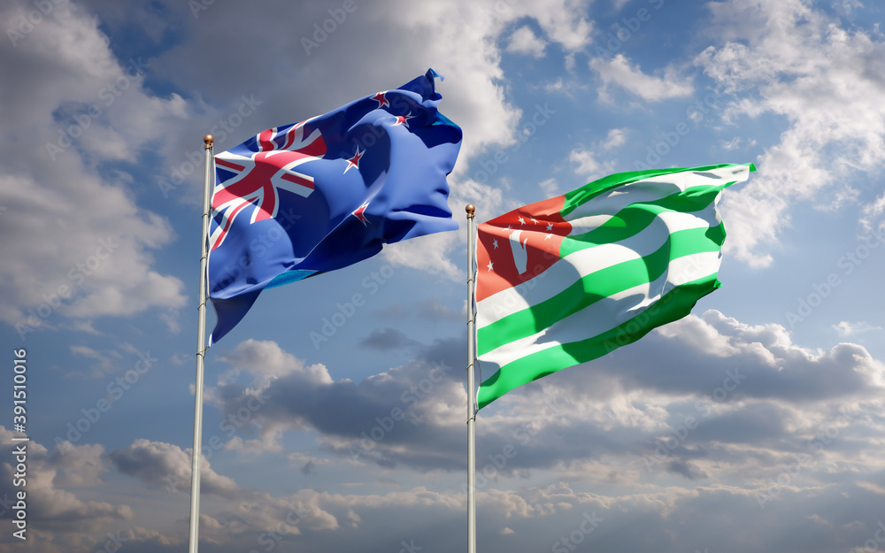 Beautiful national state flags of New Zealand and Abkhazia. Beautiful national state flags of New Zealand and Abkhazia.
