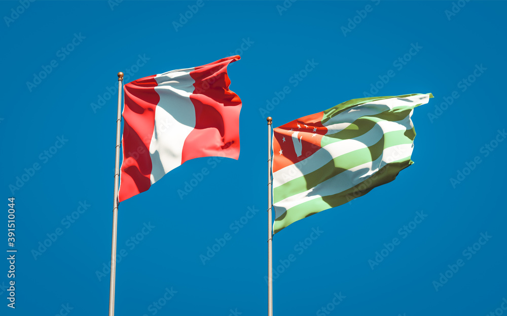 Beautiful national state flags of Peru and Abkhazia. Beautiful national state flags of Peru and Abkhazia.