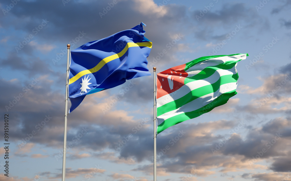Beautiful national state flags of Nauru and Abkhazia. Beautiful national state flags of Nauru and Abkhazia.