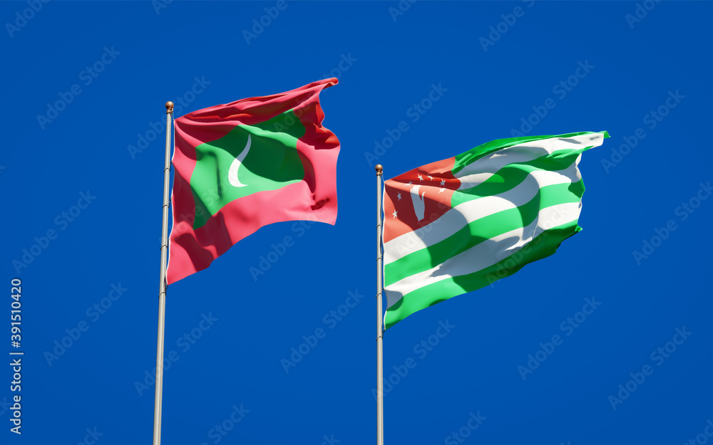 Beautiful national state flags of Maldives and Abkhazia.