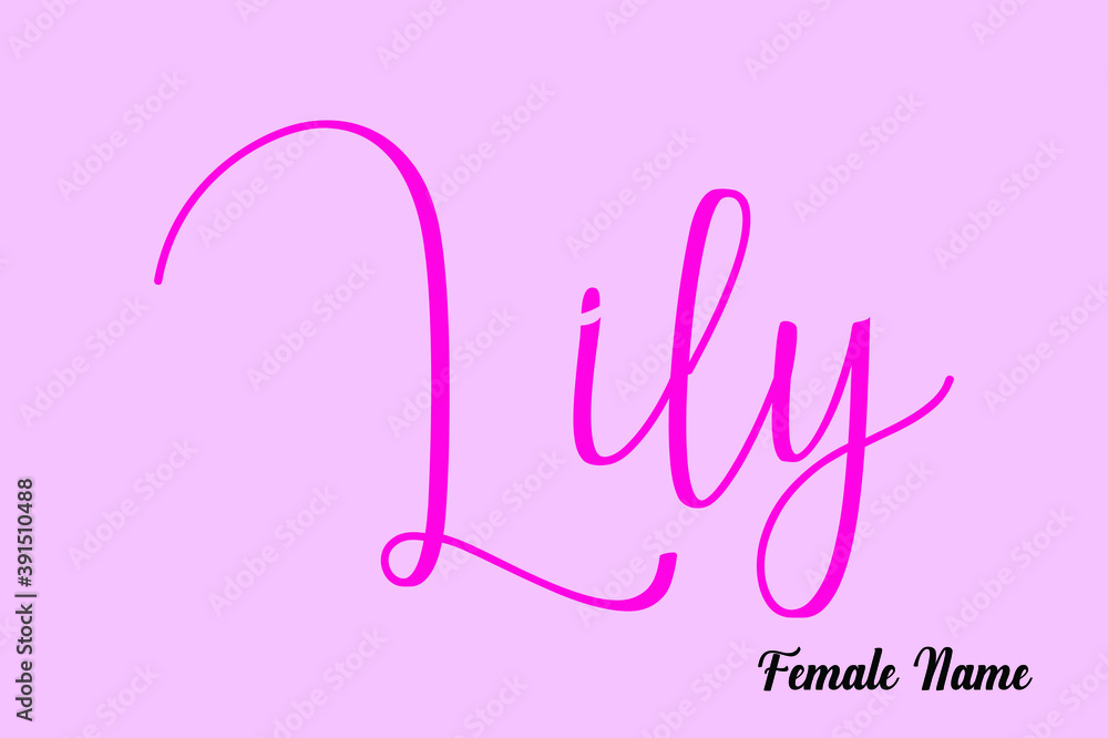  Lily-Female Name Brush Calligraphy Dork Pink Color Text on Pink Background