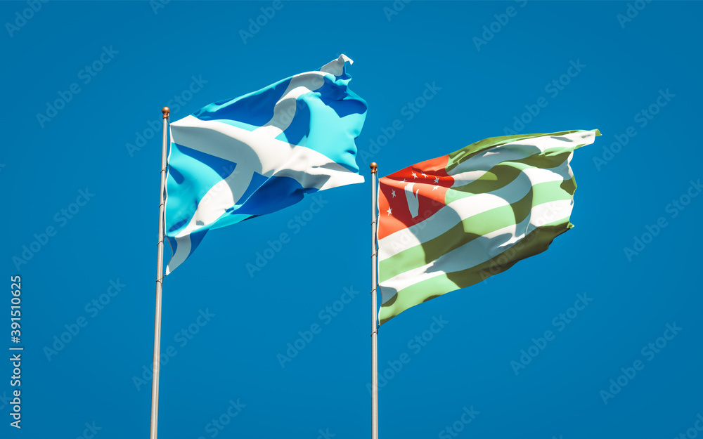 Beautiful national state flags of Scotland and Abkhazia. Beautiful national state flags of Scotland and Abkhazia.
