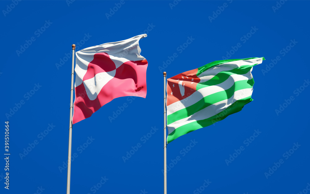 Beautiful national state flags of Greenland and Abkhazia. Beautiful national state flags of Greenland and Abkhazia.