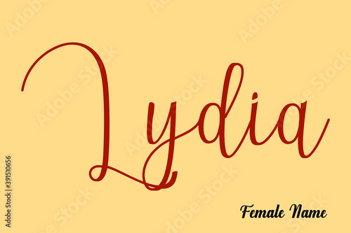 Lydia-Female Name Typography Dork Yellow Color Text on Light Yellow Background