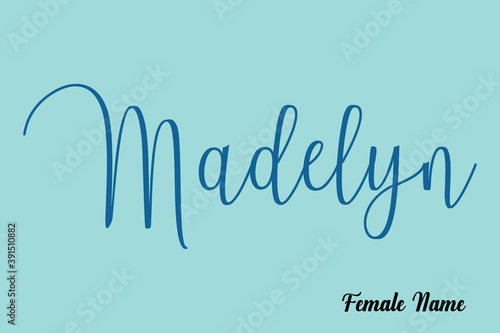 Madelyn-Female Name Cursive Calligraphy Dork Cyan Color Text On Light Cyan Background photo