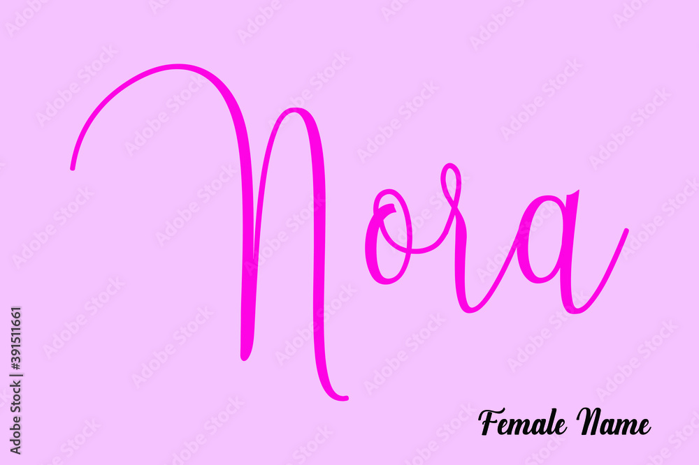 Nora-Female Name Brush Calligraphy Dork Pink Color Text on Pink Background