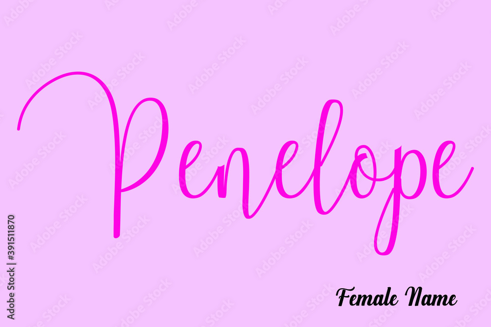 Penelope-Female Name Brush Calligraphy Dork Pink Color Text on Pink Background
