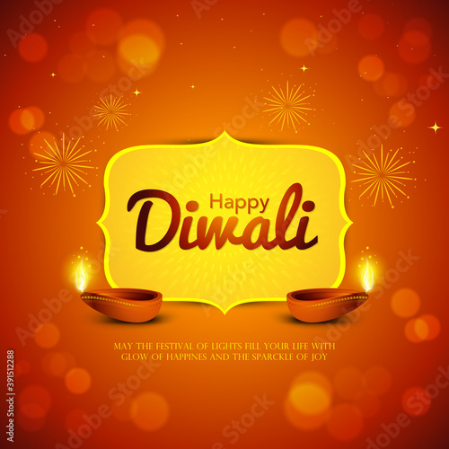 Happy Diwali festival background with illuminated oil lamps. For Indian Religious festival Happy Diwali Celebration.