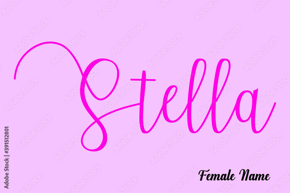 Stella-Female Name Cursive Typography Dork Pink Color Text On Light Pink Background  