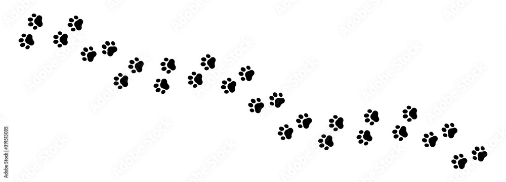 Pet prints. Paw pattern. Footprints for pets, dog or cat. Foot puppy. Black silhouette shape paw print. Footprint pet. Animal track. Trace dogs, cats. Cute background turn right. Design walks. Vector Pet prints. Paw pattern. Footprints for pets, dog or cat. Foot puppy. Black silhouette shape paw print. Footprint pet. Animal track. Trace dogs, cats. Cute background turn right. Design walks. Vector