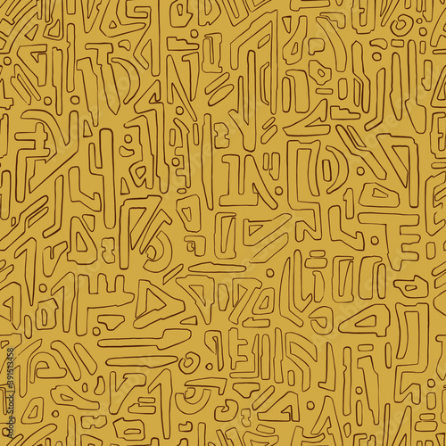 Alien hieroglyph seamless pattern. Brown doodle style vector illustration pattern for surface, t shirt design, print, poster, icon, web, graphic designs. 