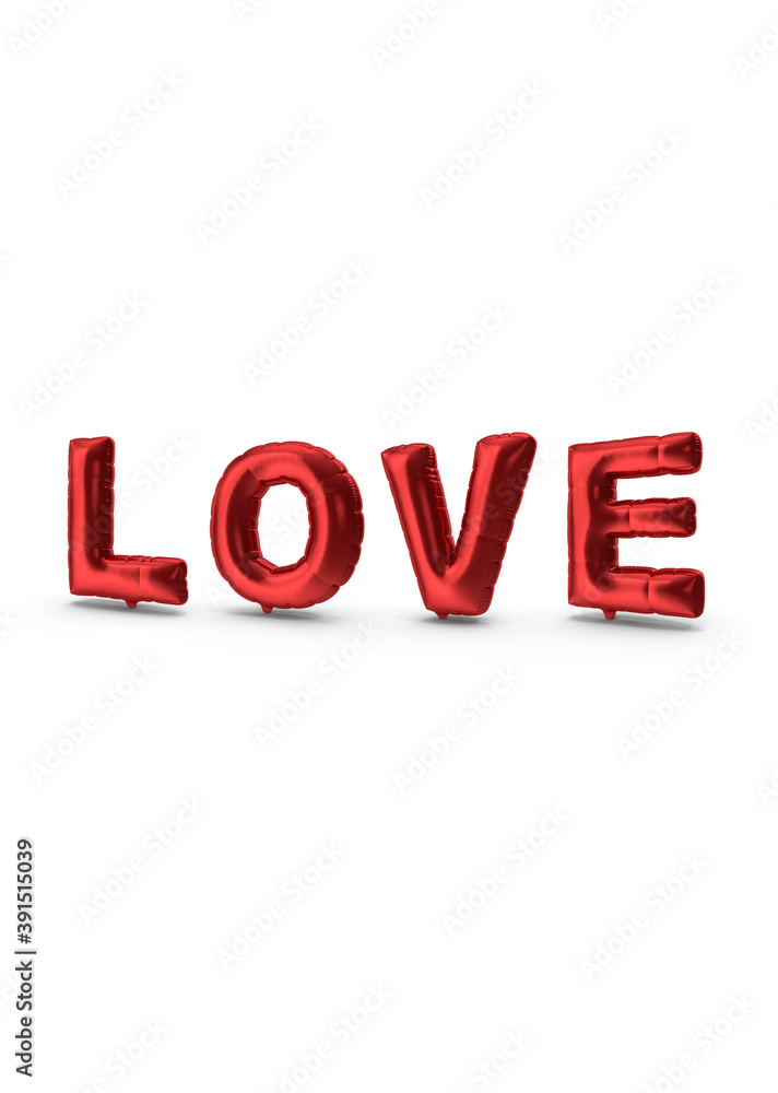 Red Balloon Word Love 3D Illustration On White Background