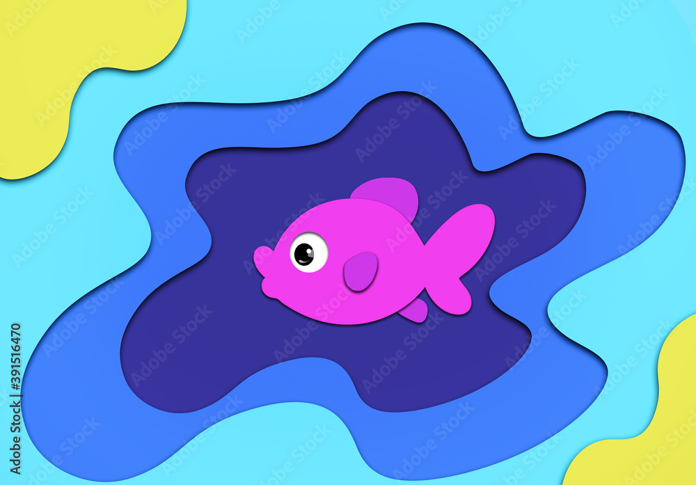 Paper cutout pink fish in a pond Paper cutout pink fish in a pond