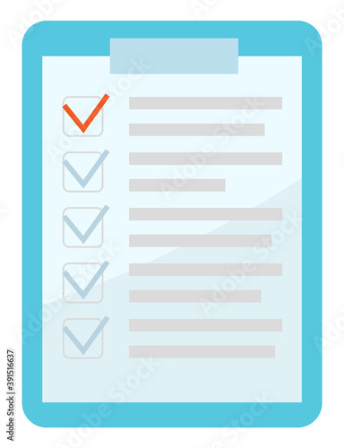 Checklist icon, paper board with note or test. Clipboard and check marcs flat style design vector illustration. Check list minimal single linear icon for application and info graphic points line