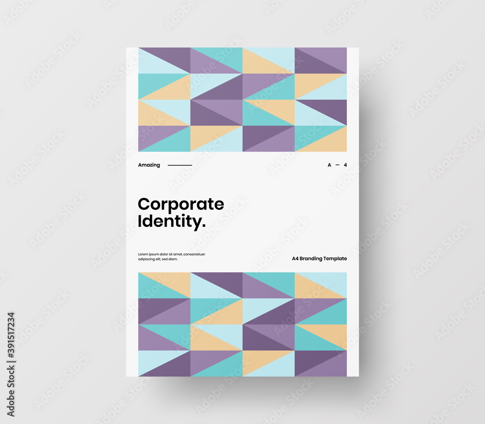 Amazing business presentation vector A4 vertical orientation front page mock up. Modern corporate report cover abstract geometric illustration design layout. Company identity brochure template.
