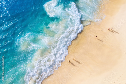 Beach and large ocean waves. Coast as a background from high rock. Blue water background from drone. Summer seascape from air. Travel image © biletskiyevgeniy.com