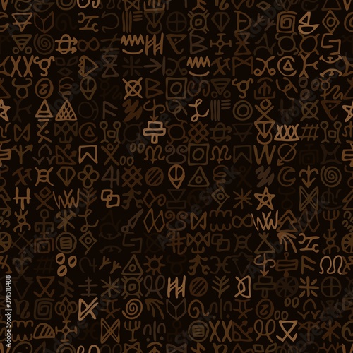 Tribal pattern with symbols ancient style vintage illustration background