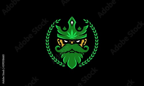 Green Colored Bearded Marijuana King Mascot