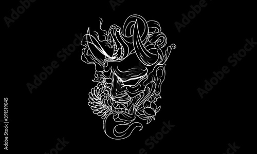 Black And White Japanese Tattoo Style Vector Illustration
