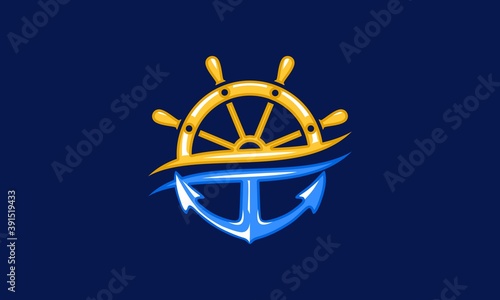 Professional Boat Wheel And Anchor Nautical Logo