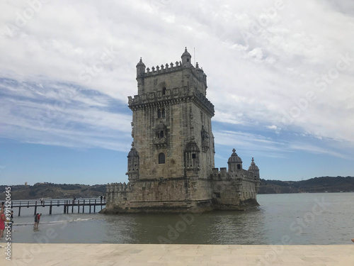 the Tower of Belem near the Tagus river in Lisbon Portugal