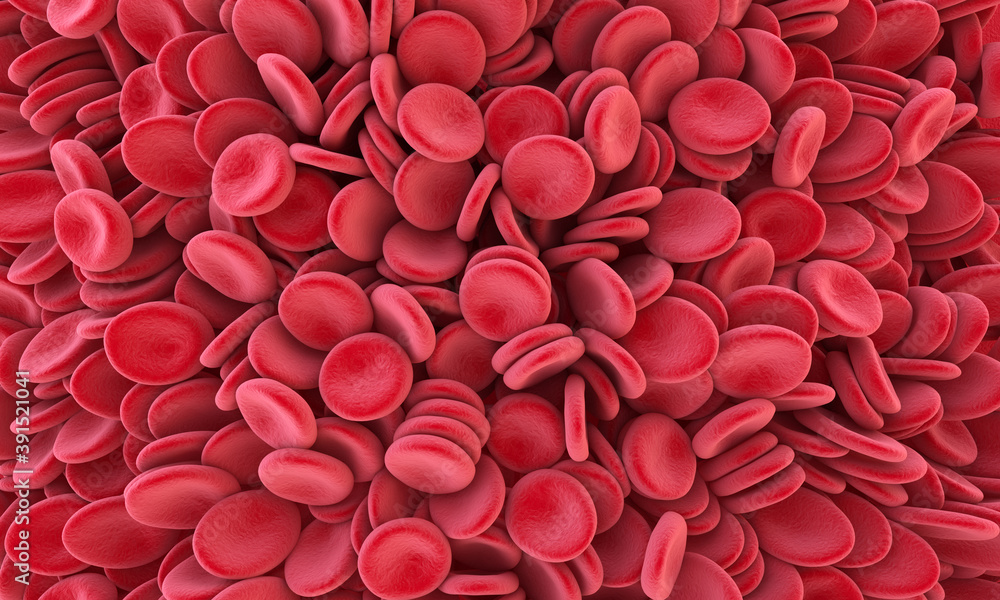 Fototapeta premium Blood cells backdrop. Red cells background. Medical illustration. 3d rendering.