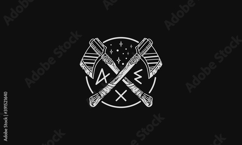 Viking's Crossed Axe Symbol Stencil Vector Illustration photo