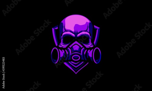 Neon Purple Colored Gas Mask Skull Vector Mascot