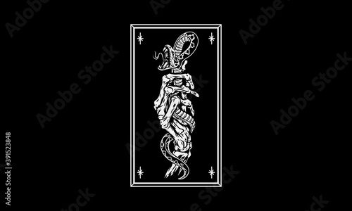 Dark Aesthetic Hand Skeleton Serpent Tattoo, T-shirt, Apparel, Design Vector Illustration