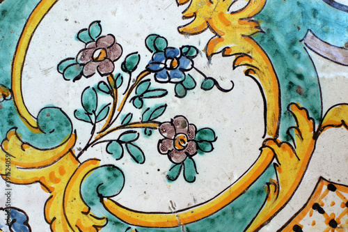 Hand-decorated Sicilian tile from Caltagirone photo
