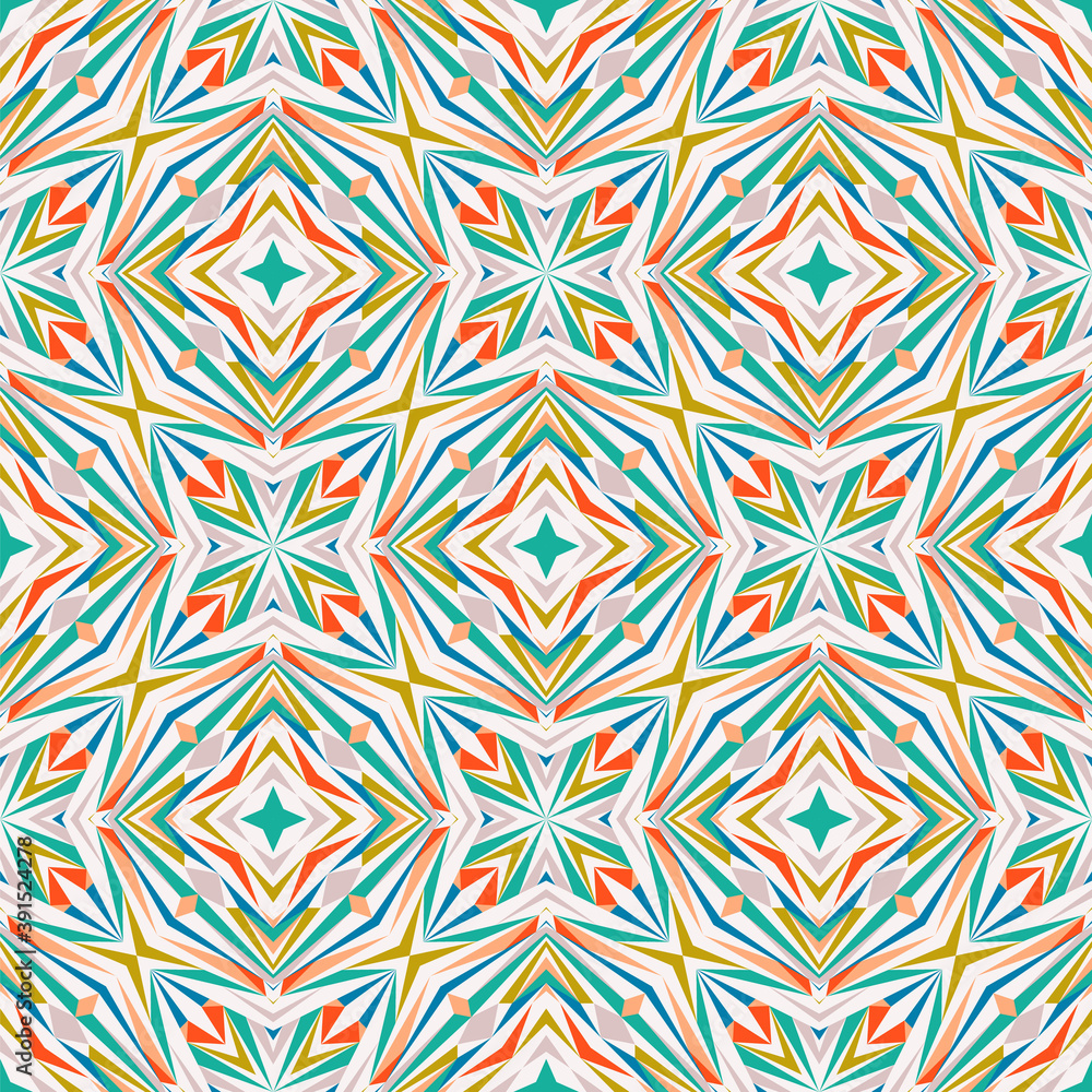 Geometric seamless pattern, abstract colorful background, fashion print, vector texture for textile, fabric, wallpaper, wrapping paper.