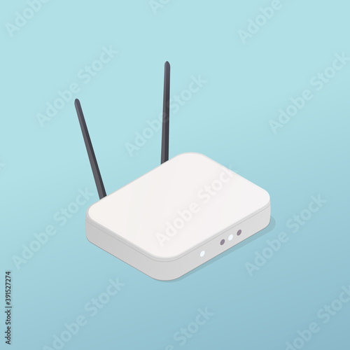 Isometric Router Device on blue background. Wireless internet. Vector illustration.