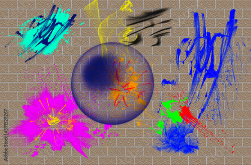 Brick wall with graffiti painting