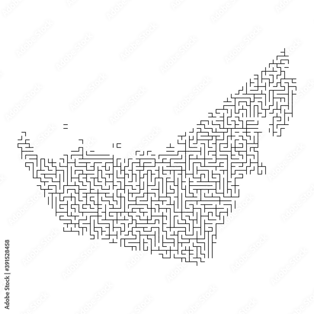 Fototapeta premium United Arab Emirates map from black pattern of the maze grid. Vector illustration.