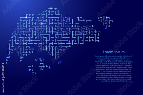 Singapore map from blue pattern of the maze grid and glowing space stars grid. Vector illustration. © elenvd